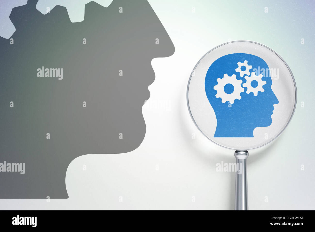 Data concept: Head With Gears with optical glass on digital background ...