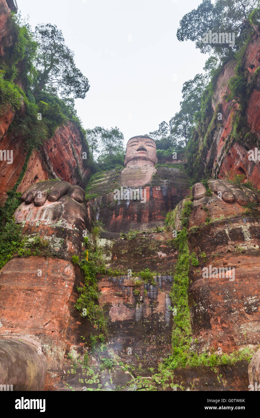 The huge buddha statue directly built on the hill in Leshan, Sichuan Province, China Stock Photo