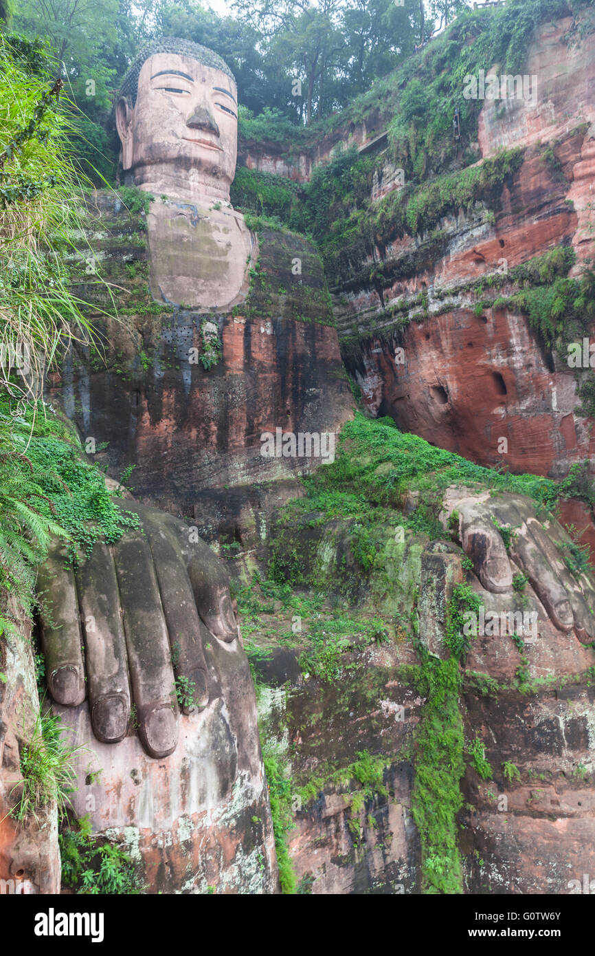 The largest buddha statue directly built on the hill in Leshan, Sichuan Province, China Stock Photo