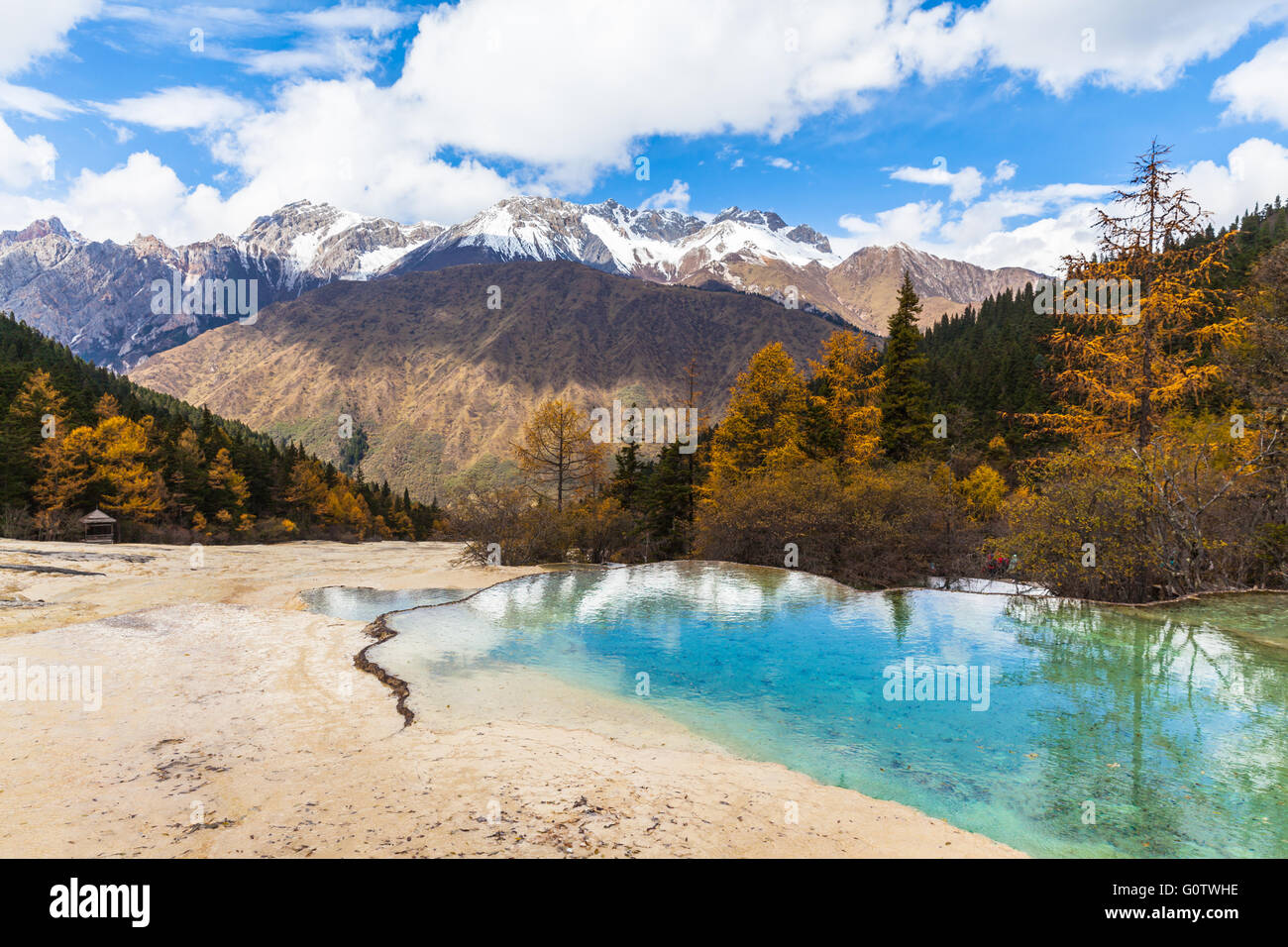 View of the ponds in Huanglong national park in Sichuan province, China Stock Photo