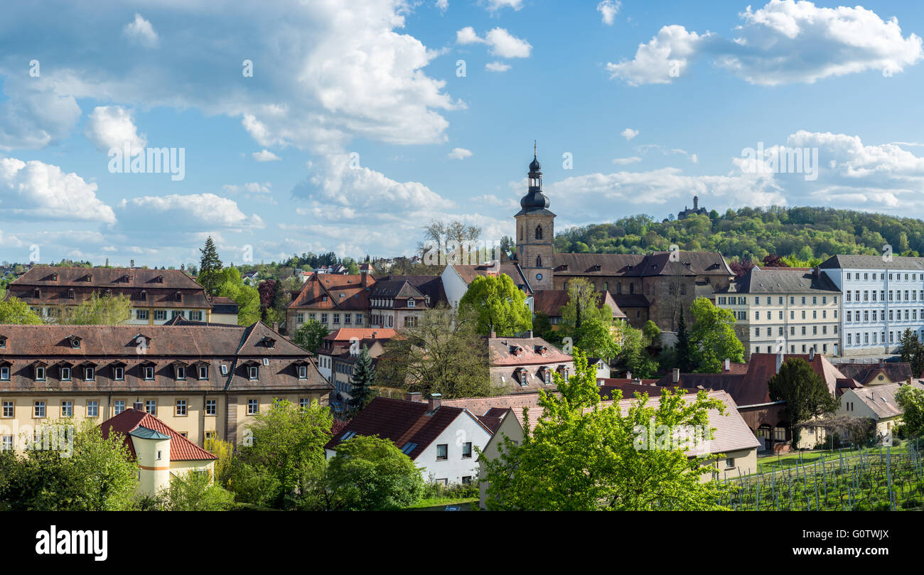 View from Michaelsberg abbey in Bamberg towards the Altenburg castle Stock Photo