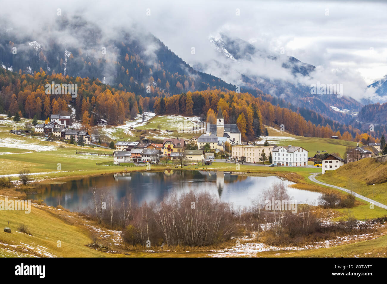 Stunning view of Lai Da Tarasp near Scuol in Engardin, Graubunden (Grisons) of Switzerland. Stock Photo