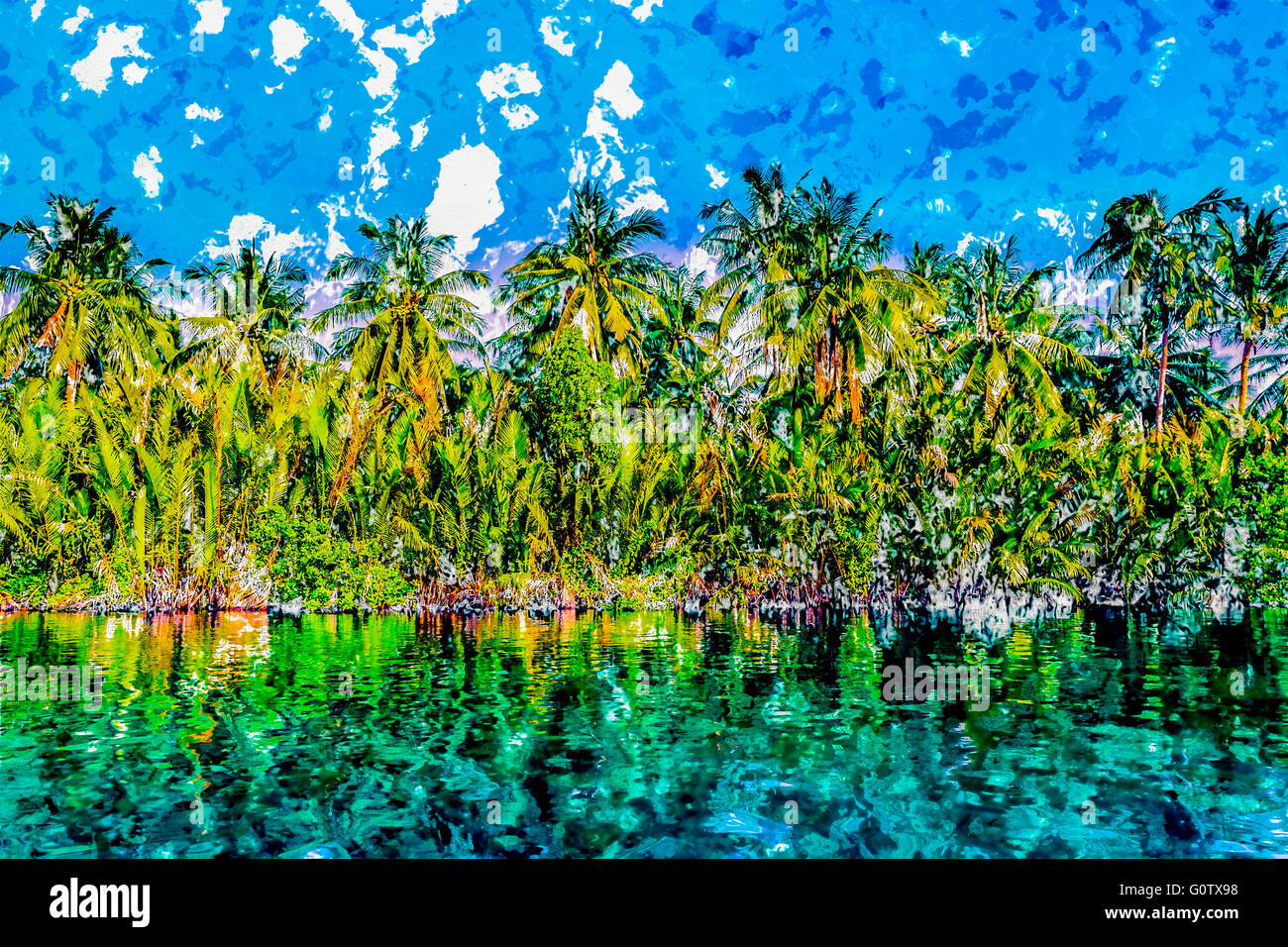 Palm trees on sea shore at beautiful sunny day Stock Photo - Alamy