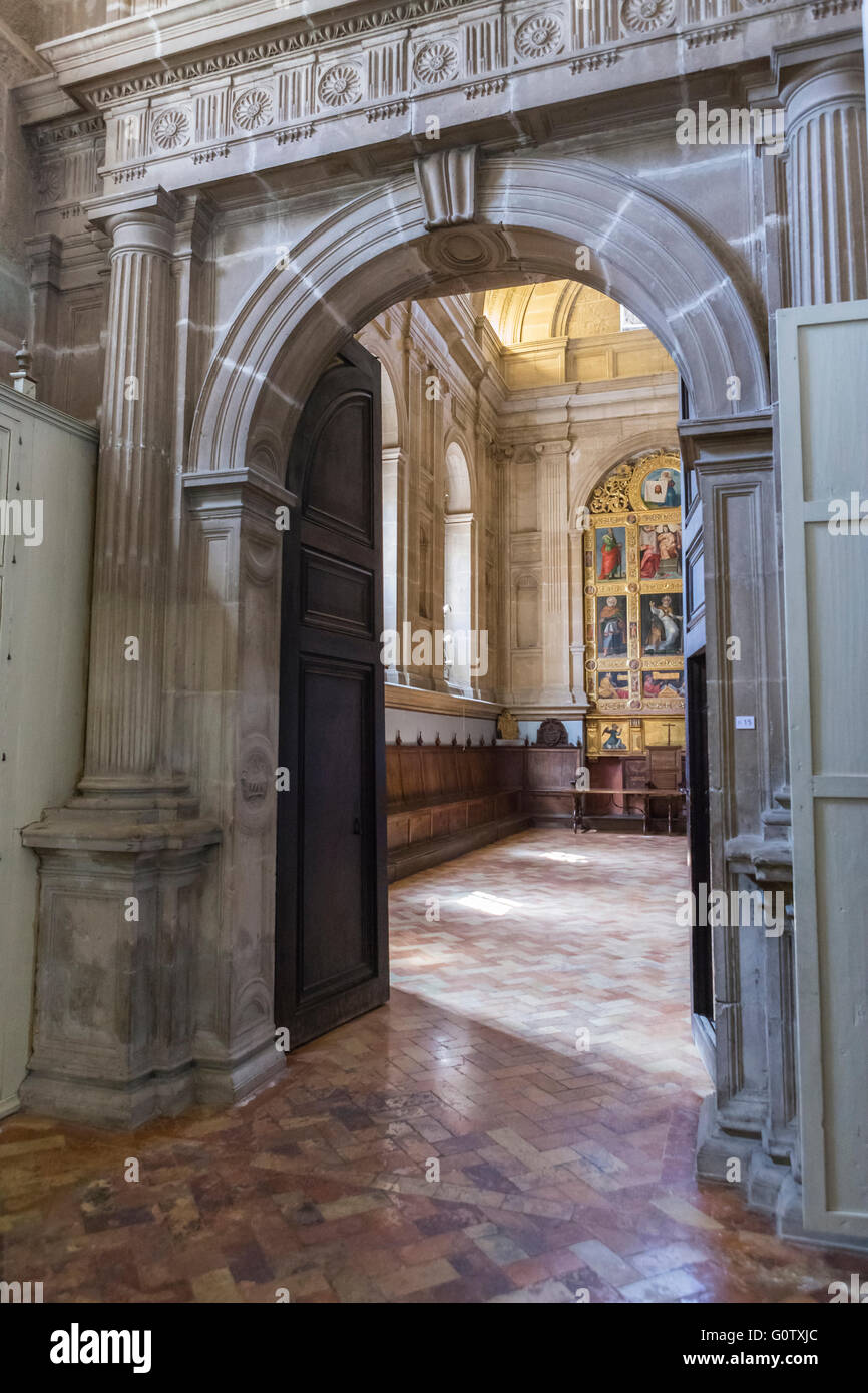 The sacristy is a rectangular space, Account with arches supported on fragments of entabl Stock Photo