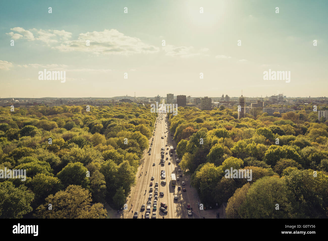 park, street and city skyline -  Berlin, Germany Stock Photo