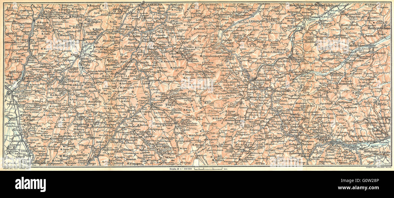 ITALY: L'Appennino tra Foligno, Camerino ed Ascoli(I Monti Sibillini), 1924 map Stock Photo