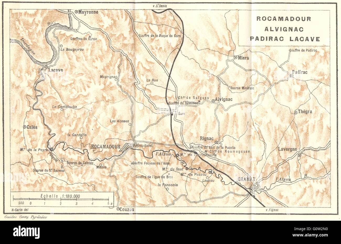 LOT: Rocamadour Alvignac Padirac Lacave, 1923 vintage map Stock Photo