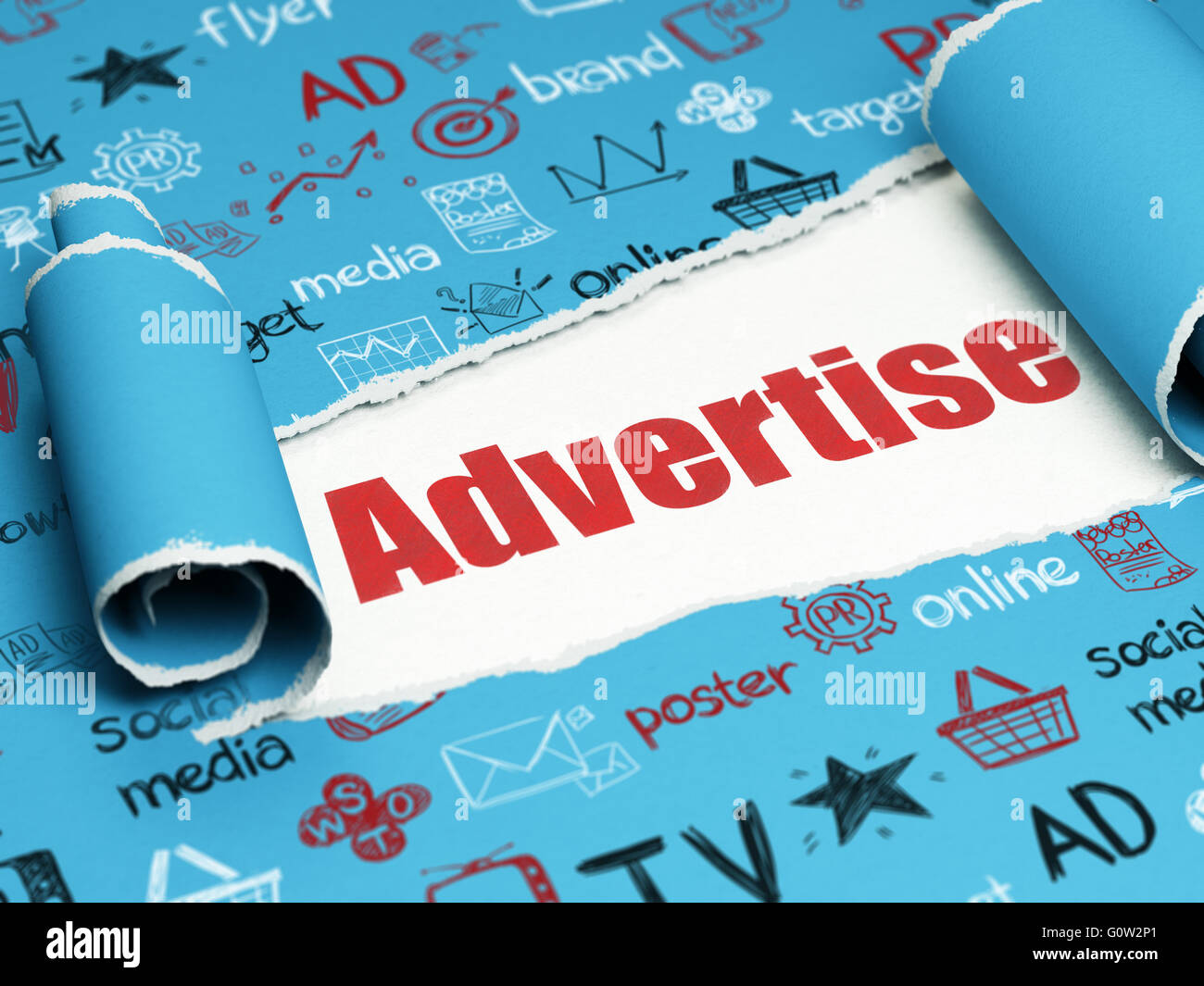 Advertising concept: red text Advertise under the piece of torn paper ...