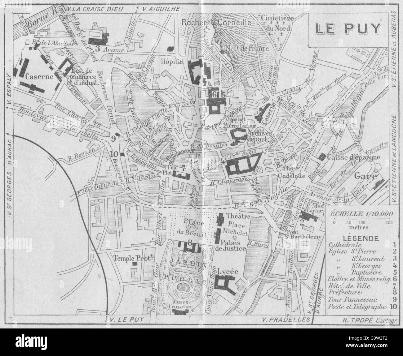 HAUTE-LOIRE: Le Puy, 1923 vintage map Stock Photo