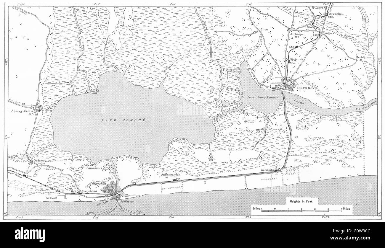 BENIN: Dahomey: Cotonou and Porto Novo, 1944 vintage map Stock Photo