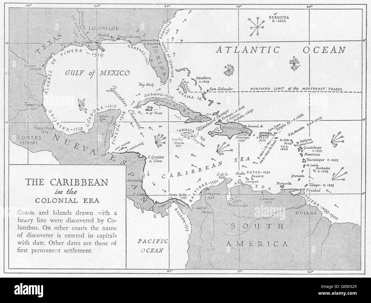 WEST INDIES: 1600-1660: Caribbean, Colonial Era, sketch map, 1942 Stock Photo