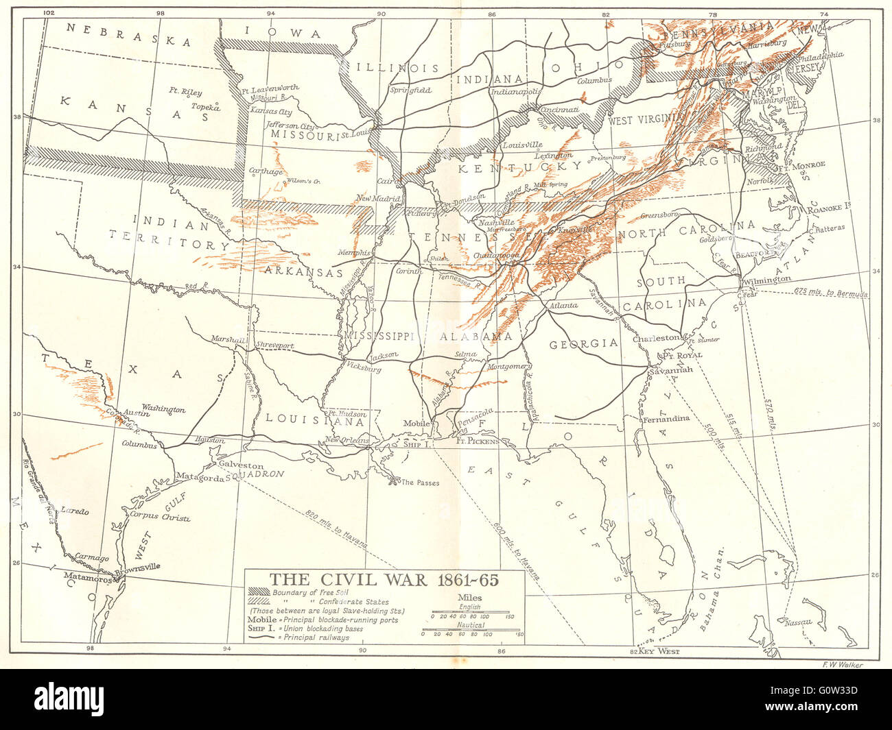 USA: 1861-1865: Civil War, 1942 vintage map Stock Photo