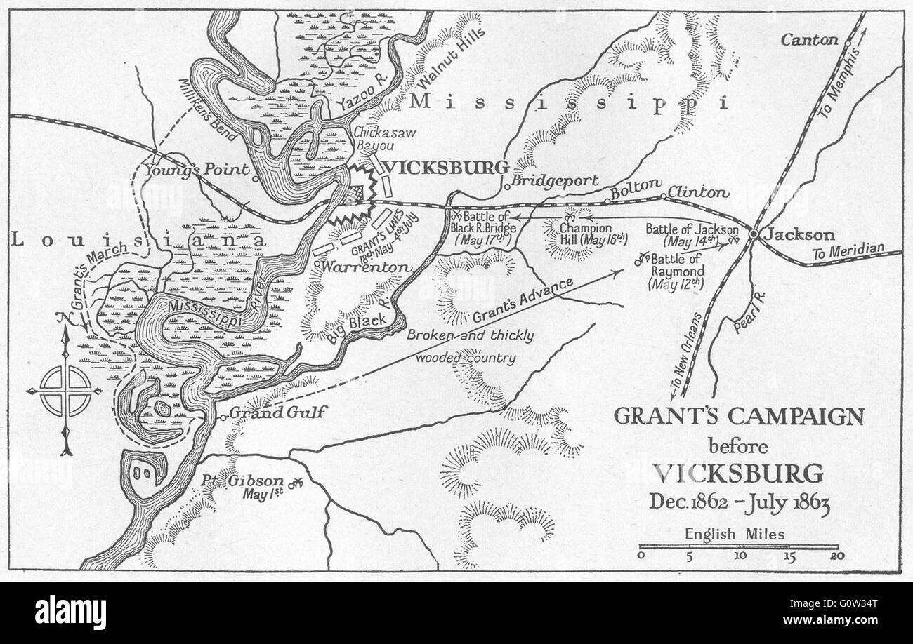 MISSISSIPPI: Grant's Campaign Vicksburg Dec-1862-July 1863, sketch map, 1942 Stock Photo