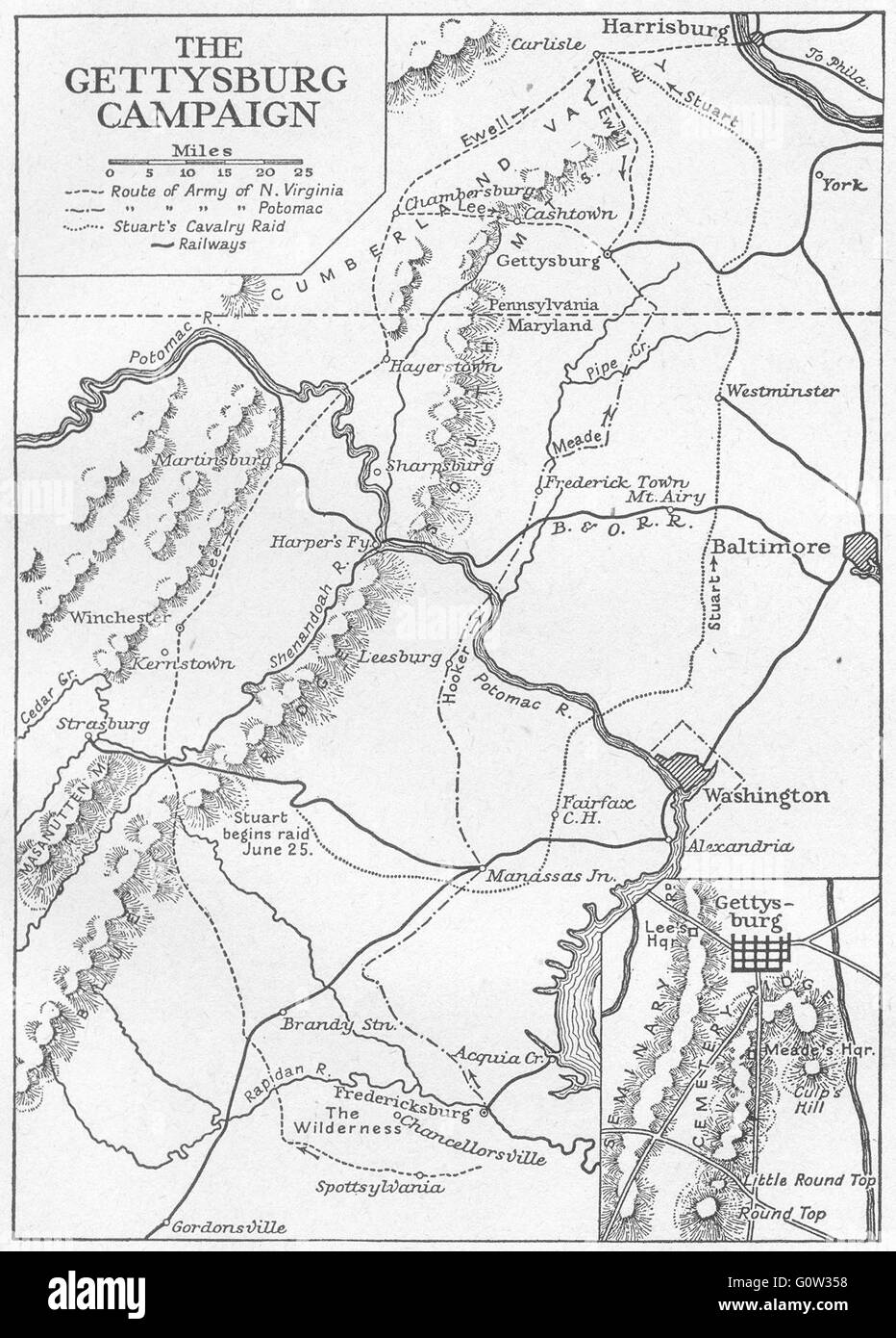 USA: 1863-1865: The Gettysburg Campaign, sketch map, 1942 Stock Photo