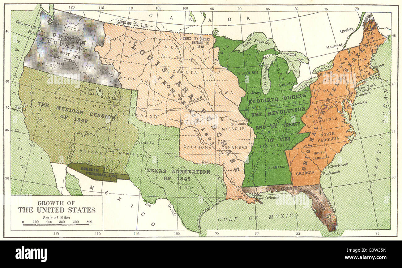 USA: 1863-1865: The Territorial Growth of the United States, 1942 vintage map Stock Photo