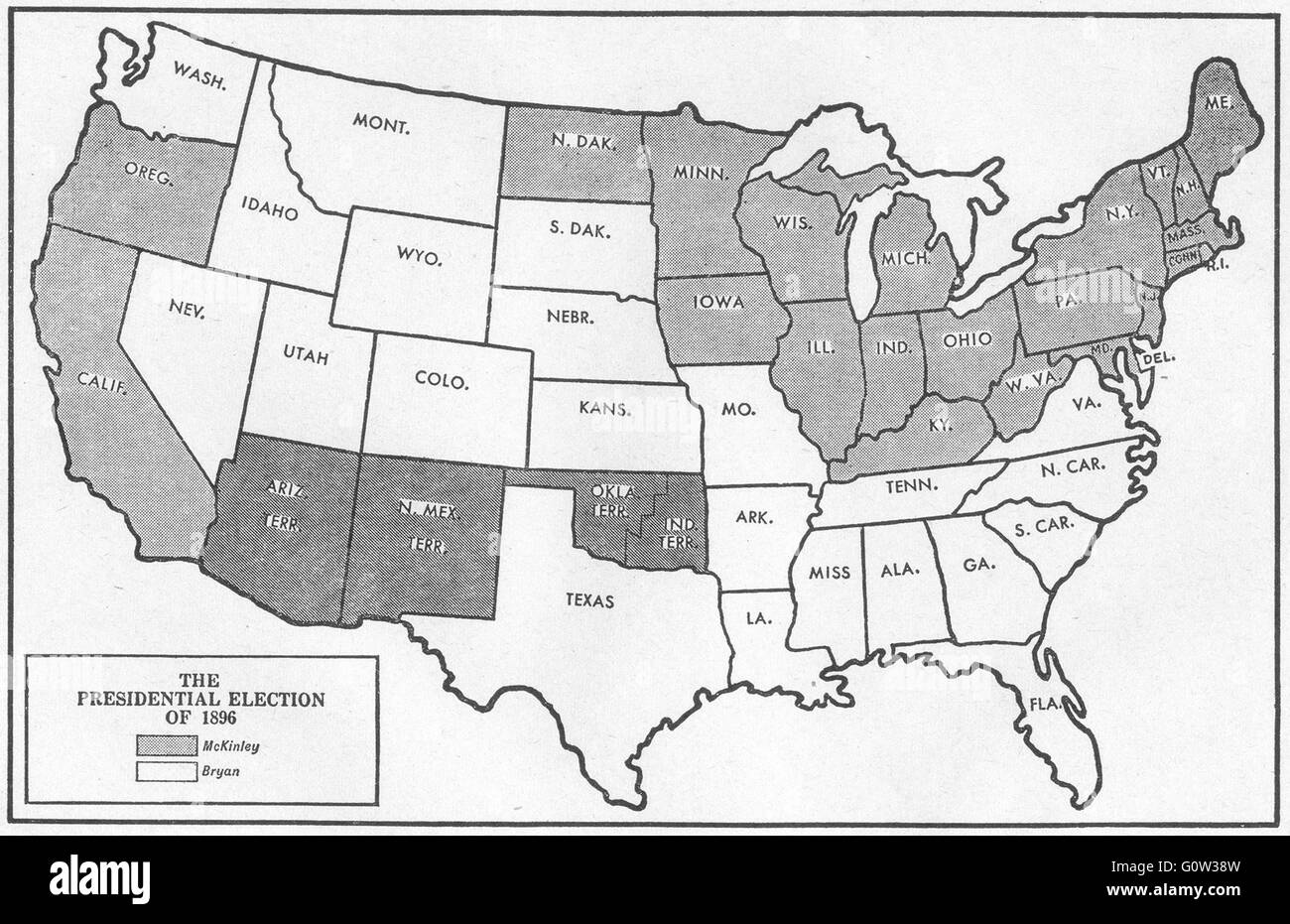 USA: Presidential Election 1896 sketch map, 1942 Stock Photo