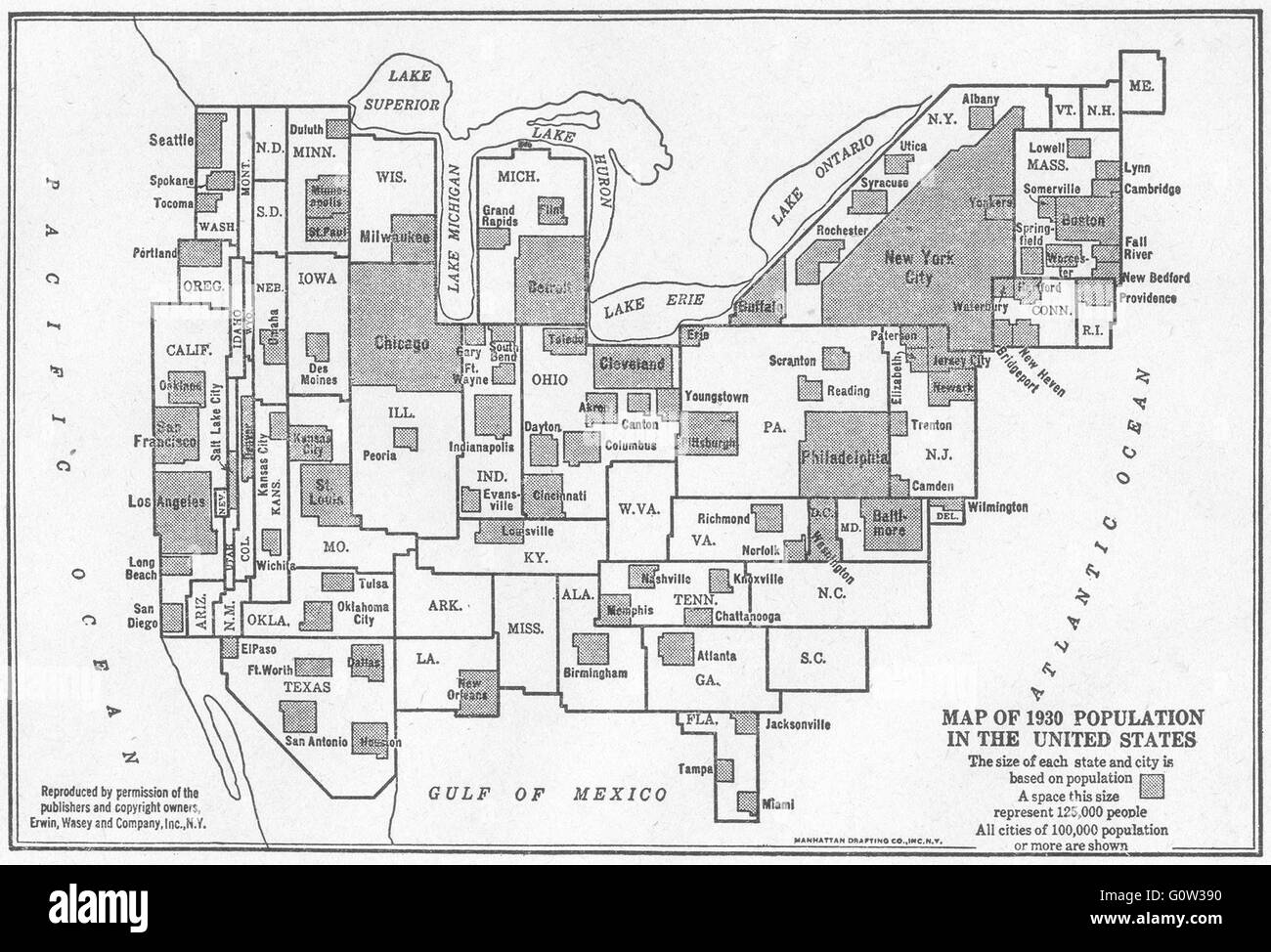 USA: Map of 1930 population sketch map, 1942 Stock Photo