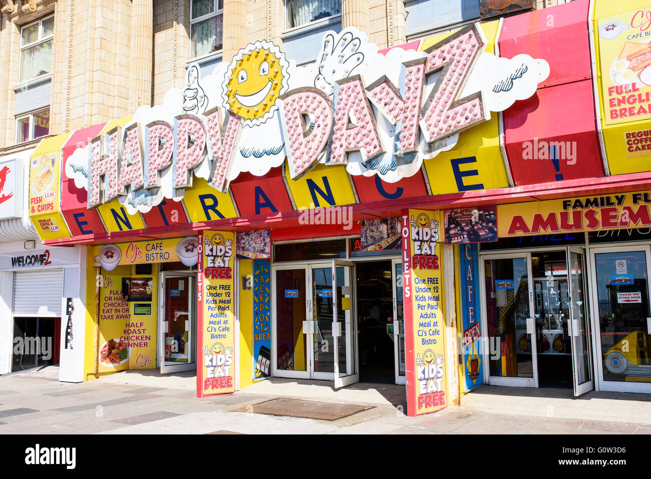 Happy Dayz amusement arcade on the promenade in Blackpool, Lancashire, UK Stock Photo