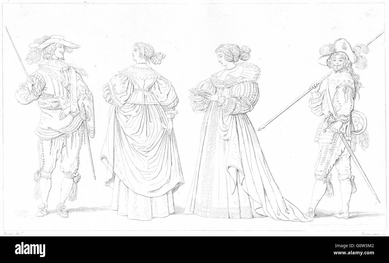 FRANCE: Gentilhomme; Dames de Cour Regne Louis XIII(1630); Hallebardier, 1875 Stock Photo