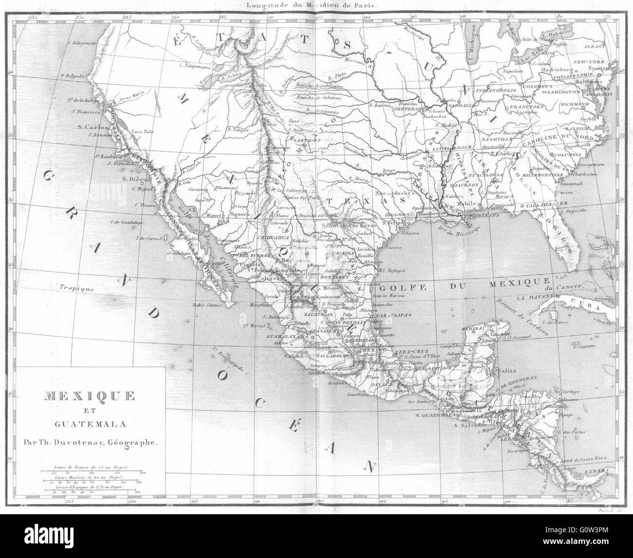 MEXICO: Amerique: Mexique et Guatemala, 1875 antique map Stock Photo