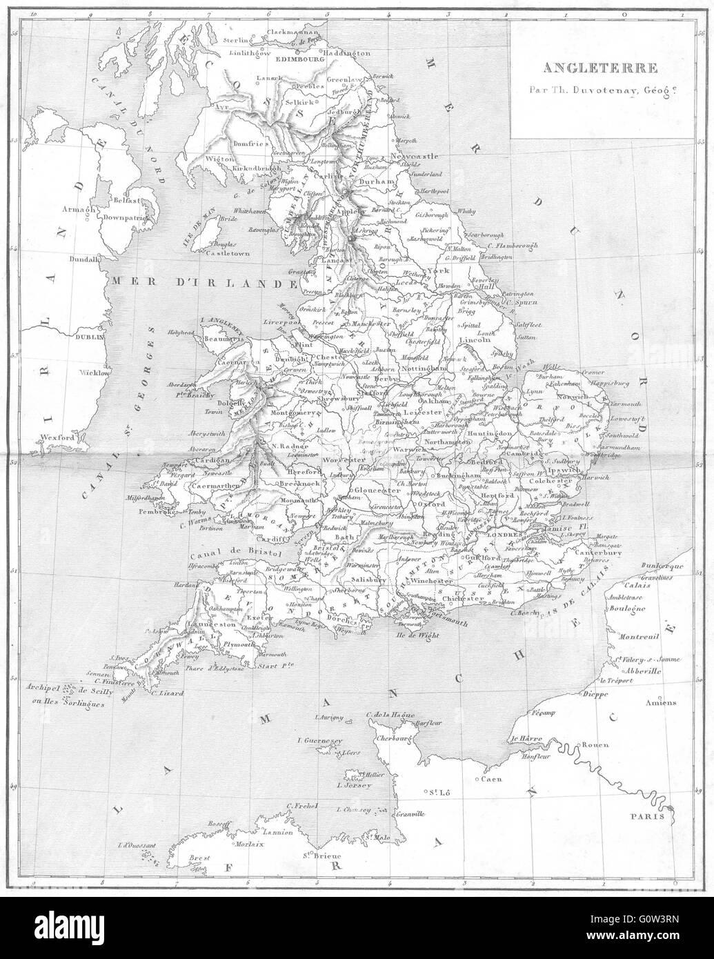 ENGLAND: Angleterre, 1879 antique map Stock Photo
