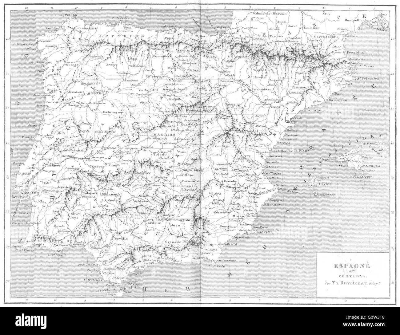 SPAIN: Espagne(Spain)et Portugal, 1879 antique map Stock Photo