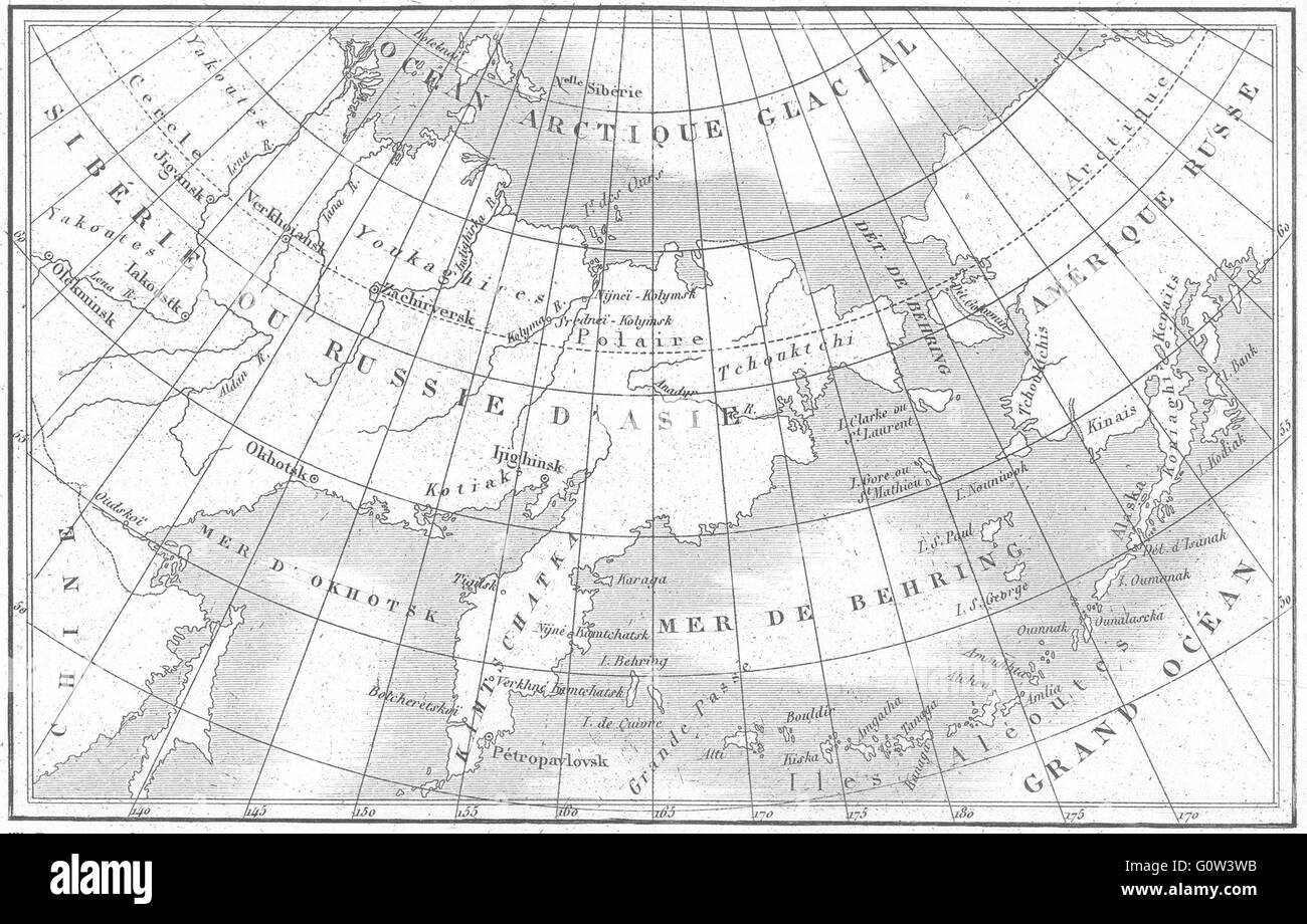 RUSSIA: Seberie(Siberia)Amerique Russe Alaska Russian America, 1879 old map Stock Photo