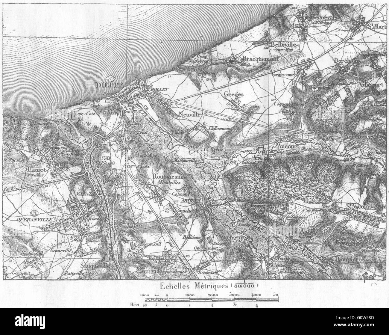 carte etat major SEINE MARITIME: Dieppe, D'apres la Carte de L'etat Major, sketch 