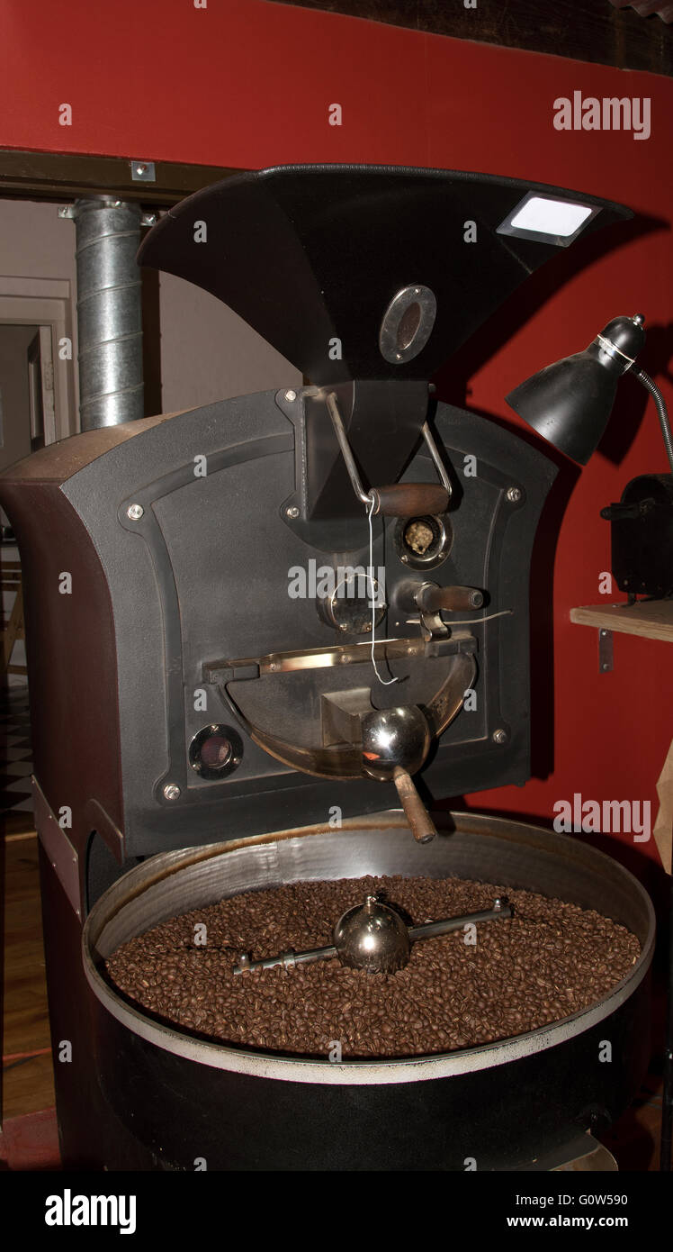 Roasted coffee beans in the cooling tray of the roaster machine Stock ...
