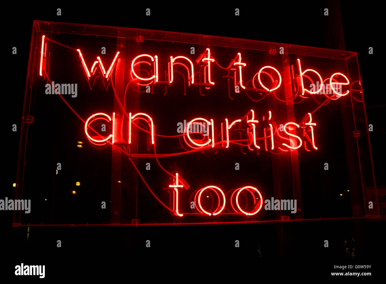 Neon Schrift 'I want to be an artist too', Berlin. Stock Photo