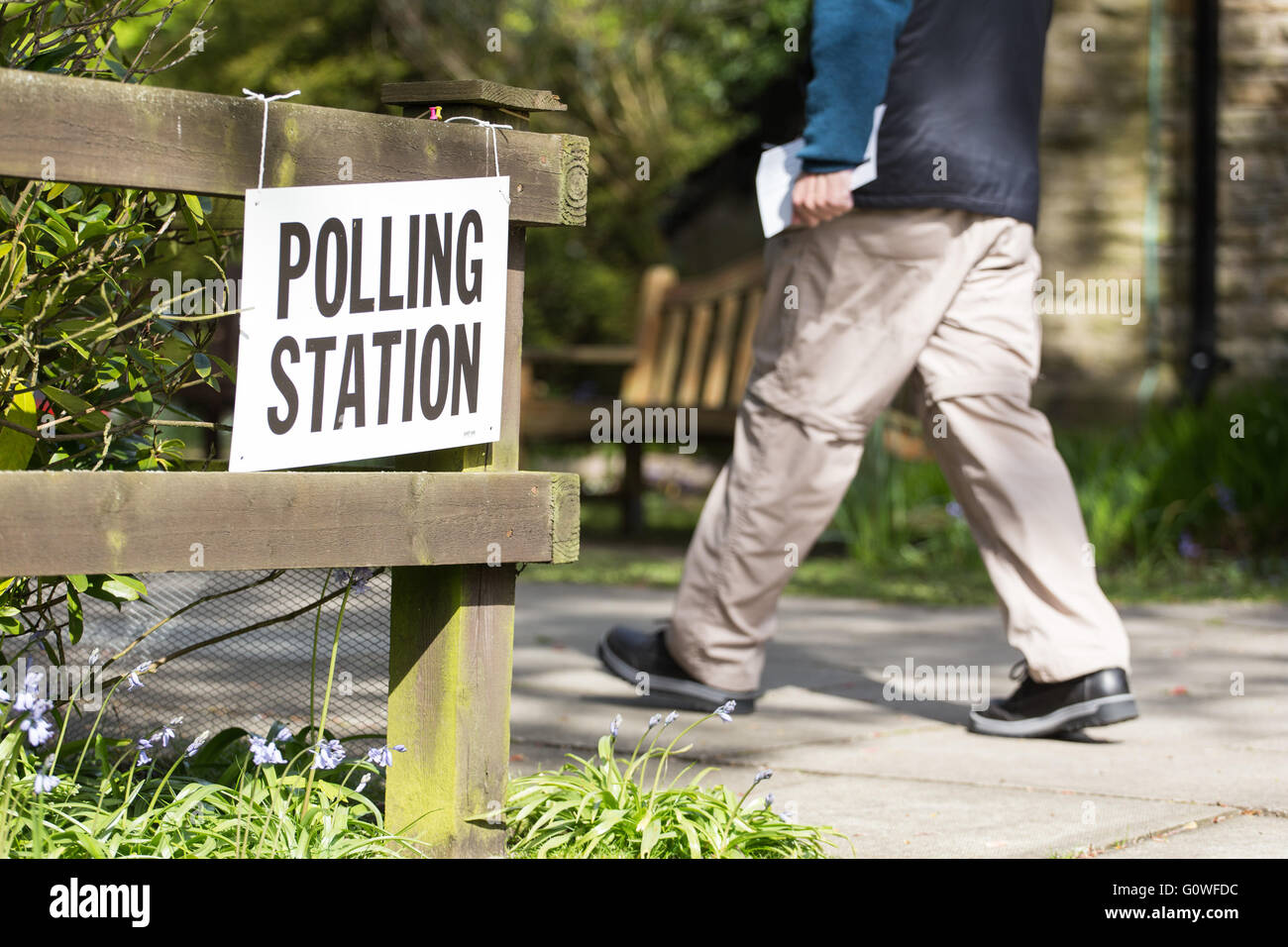 Formby, Merseyside. 5 May 2016. A member of the public makes their way to a polling station, near St Luke's Church, in Formby, to cast their vote in local elections, on 5 May 2016. Credit:  Harry Whitehead/Alamy Live News Stock Photo
