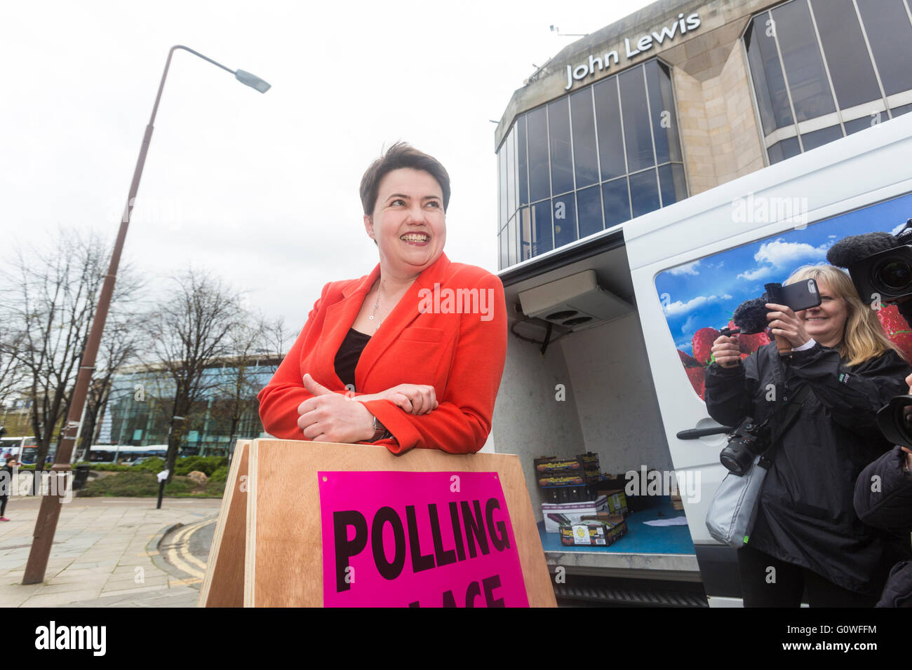Edinburgh, UK. 05th May, 2016. Conservative & Unionist Leader, Ruth Davidson votes at Camino Cafe in Edinburgh with her partner Jen Wilson Credit:  Richard Dyson/Alamy Live News Stock Photo