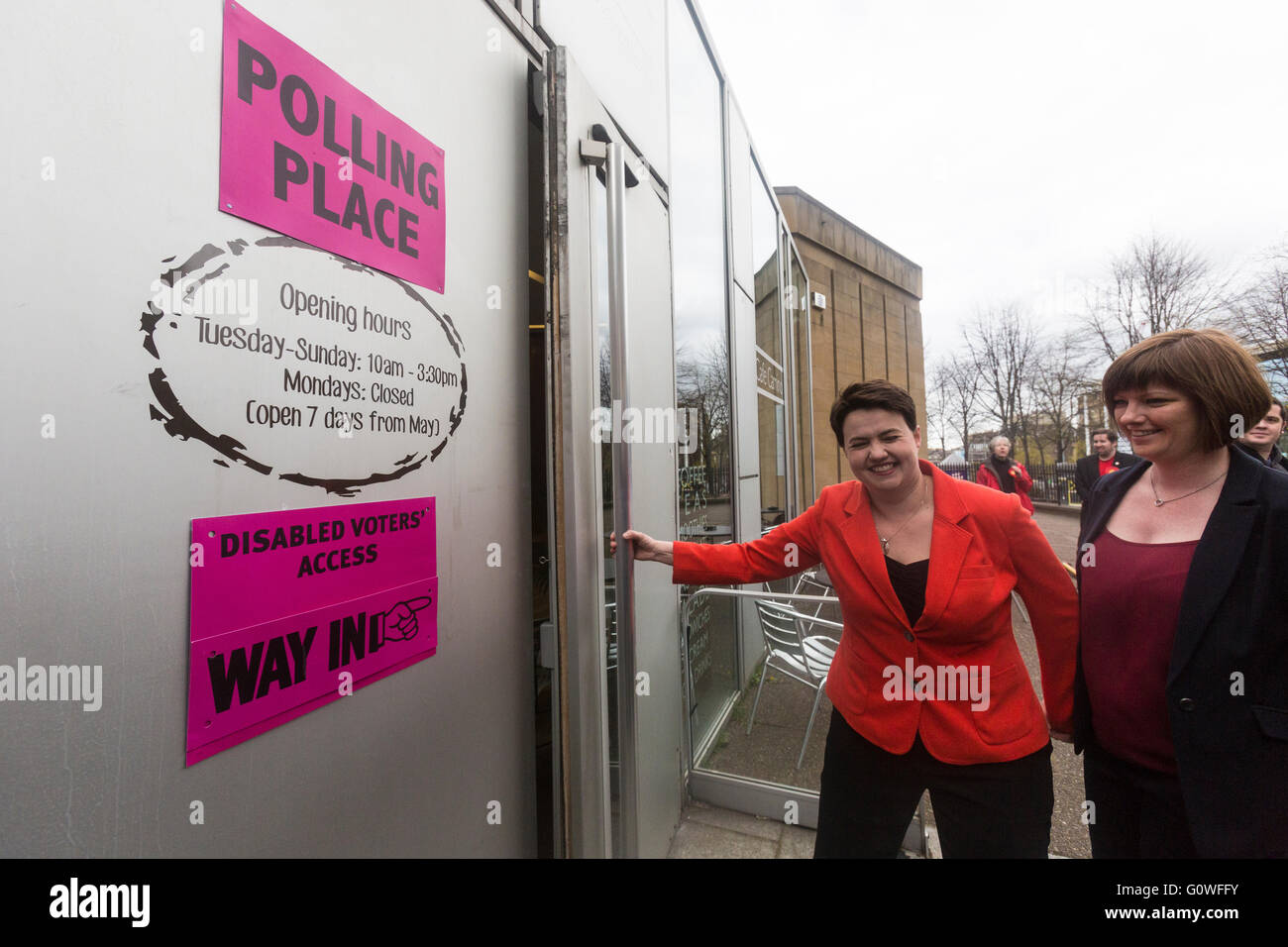 Edinburgh, UK. 05th May, 2016. Conservative & Unionist Leader, Ruth Davidson votes at Camino Cafe in Edinburgh with her partner Jen Wilson Credit:  Richard Dyson/Alamy Live News Stock Photo