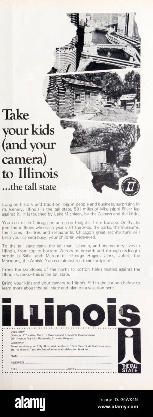 1960s advert advertising holidays in Illinois. Stock Photo