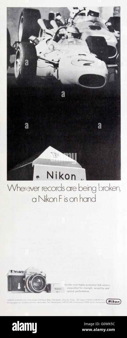1970s advert advertising Nikon cameras. Stock Photo