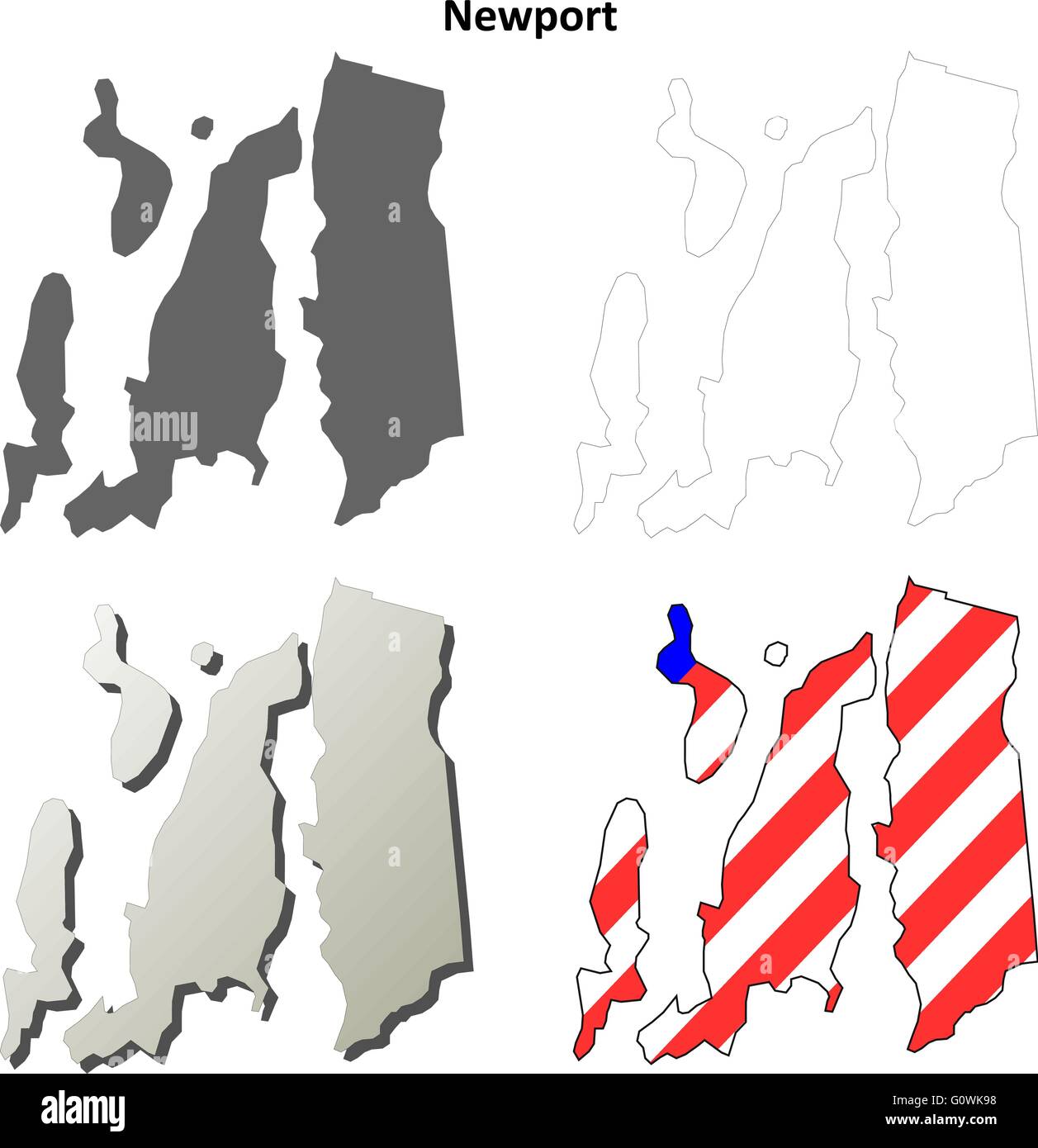 Newport County, Rhode Island outline map set Stock Vector