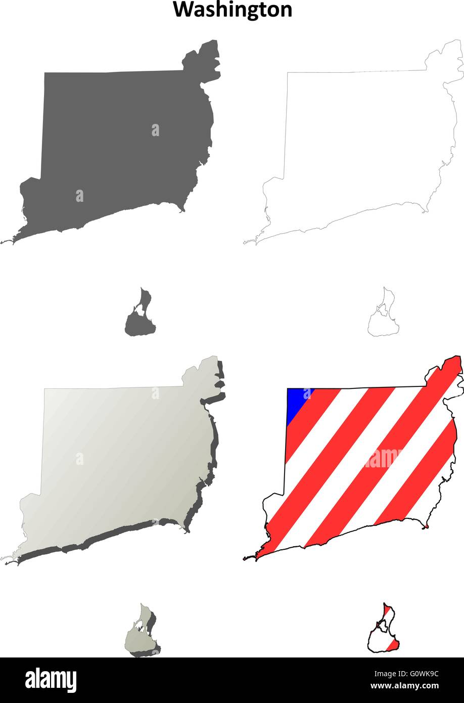 Washington County, Rhode Island outline map set Stock Vector