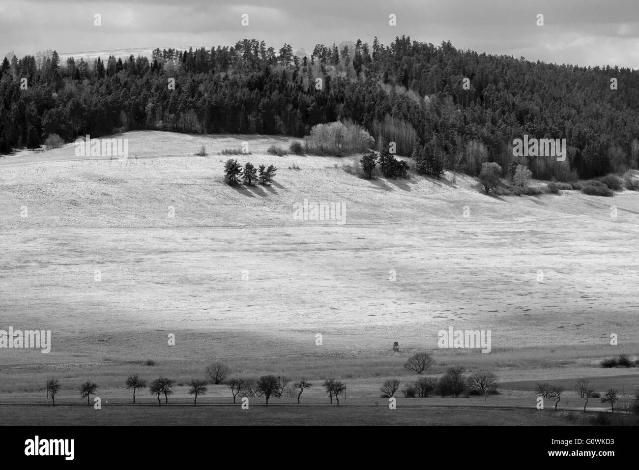 Dramatic Black and White Landscape. view from spis castle Stock Photo