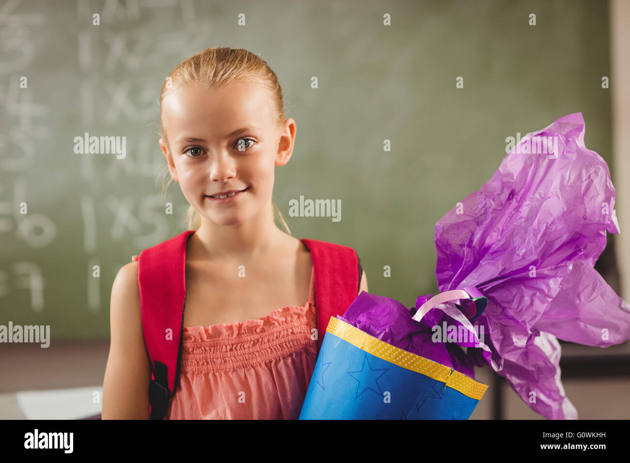 Schoolchild having her first day Stock Photo