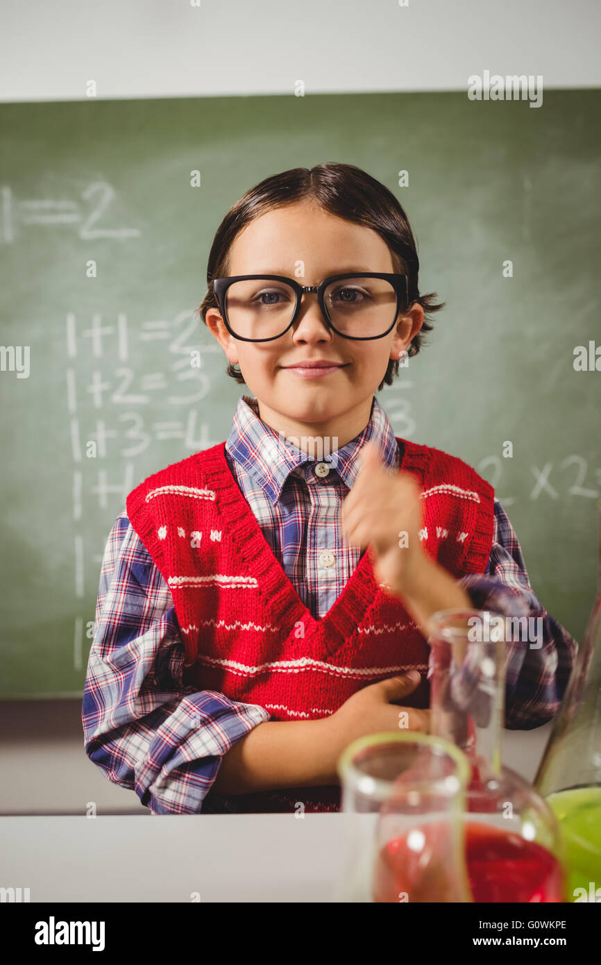 Schoolchild experimenting Stock Photo