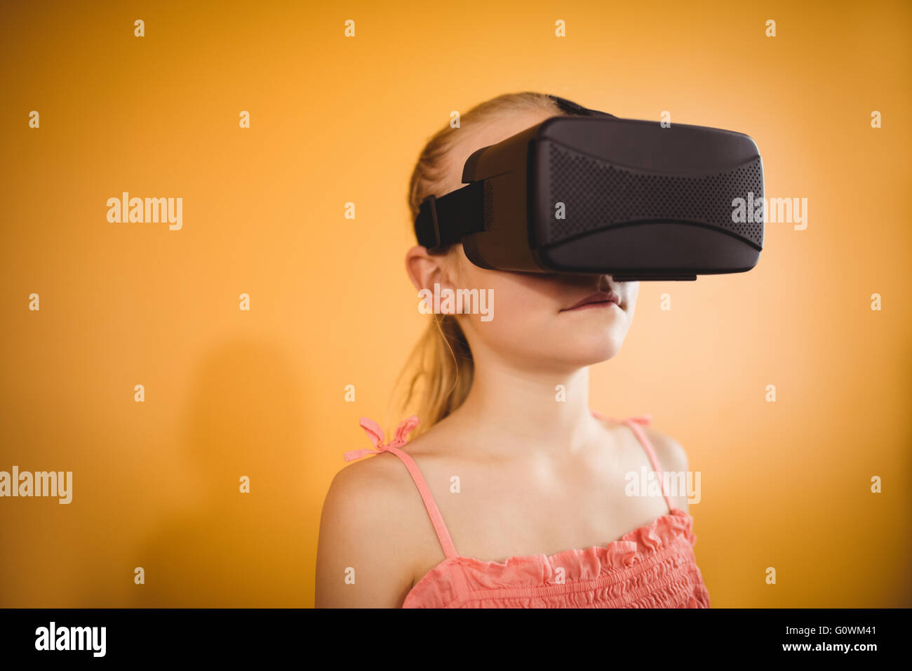 Girl using a virtual reality device Stock Photo Alamy