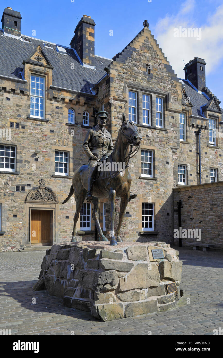 Equestrian statue of Field Marshal Earl Haig, National War Museum in Hospital Square, Edinburgh Castle, Edinburgh, Scotland, UK, Stock Photo