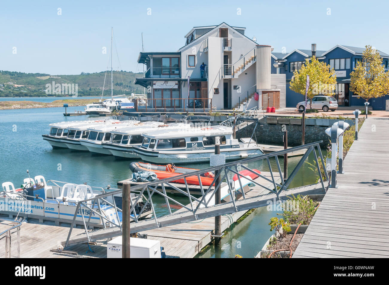 KNYSNA, SOUTH AFRICA - MARCH 3, 2016: The Harbor Town on the historic Thesens Island. Stock Photo