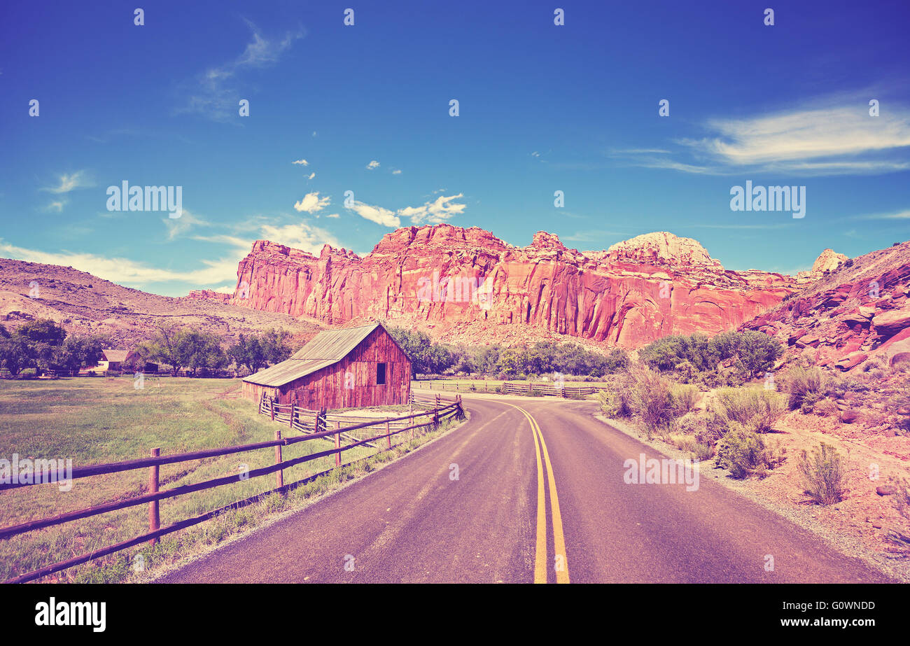 Vintage toned rural landscape in Capitol Reef National Park, USA. Stock Photo