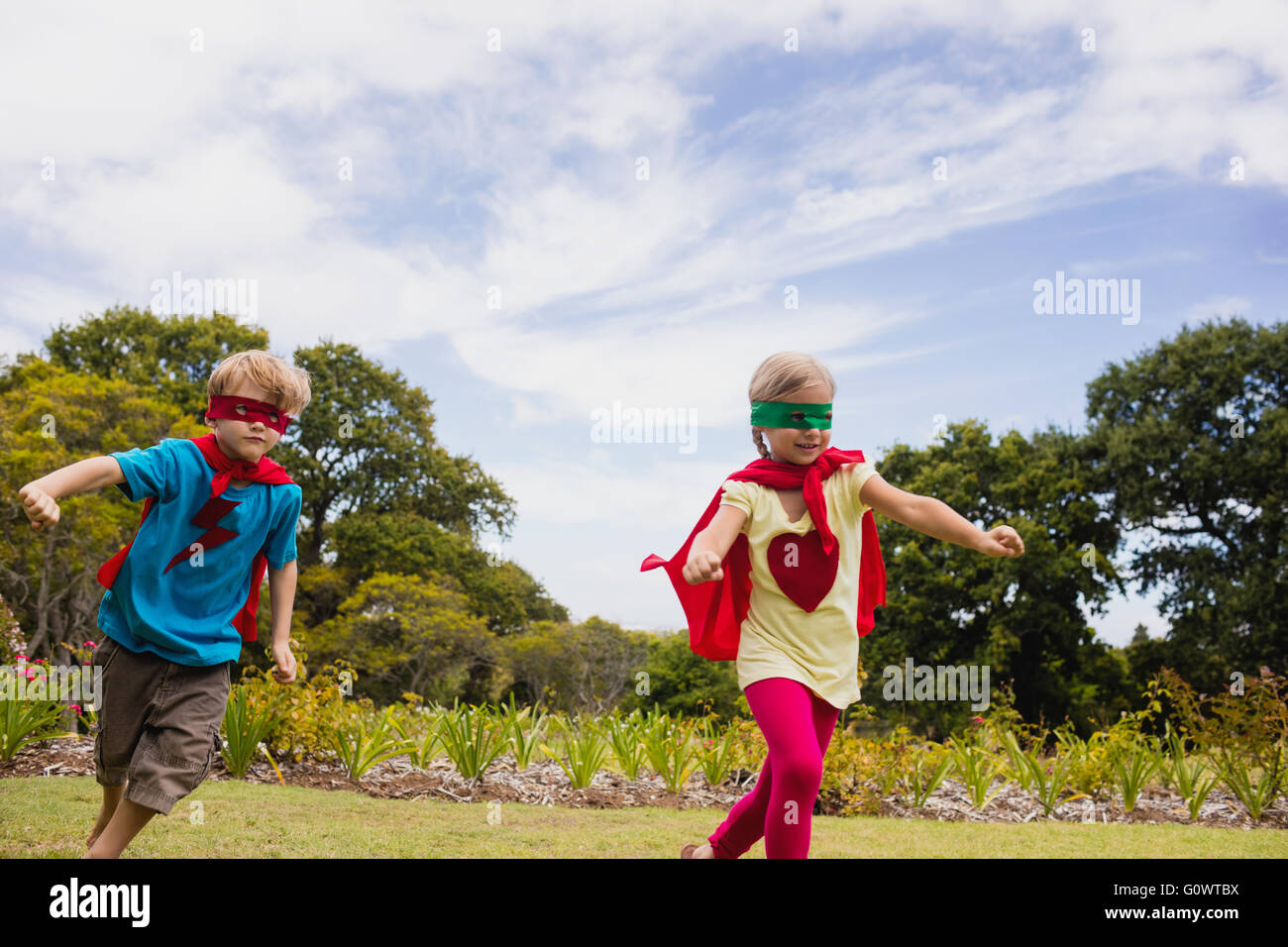 Children pretending to be superhero Stock Photo