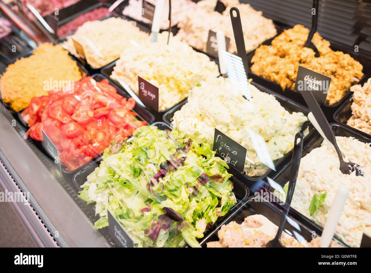 Sales counter with salads Stock Photo