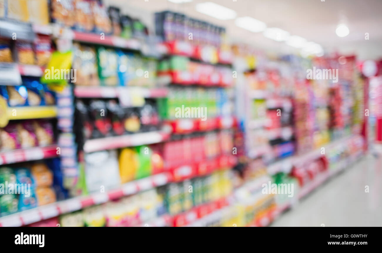 Side view of supermarket shelves Stock Photo Alamy
