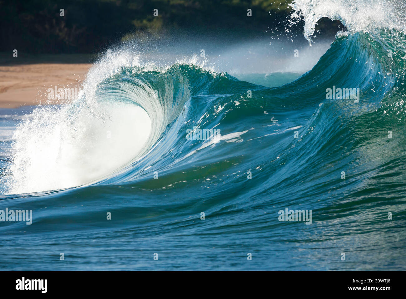 Pacific Ocean Waves breaking on Popohaku beach Molokai Hawaii Stock Photo