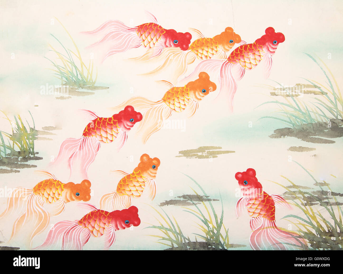 Chinese traditional goldfish painting Stock Photo