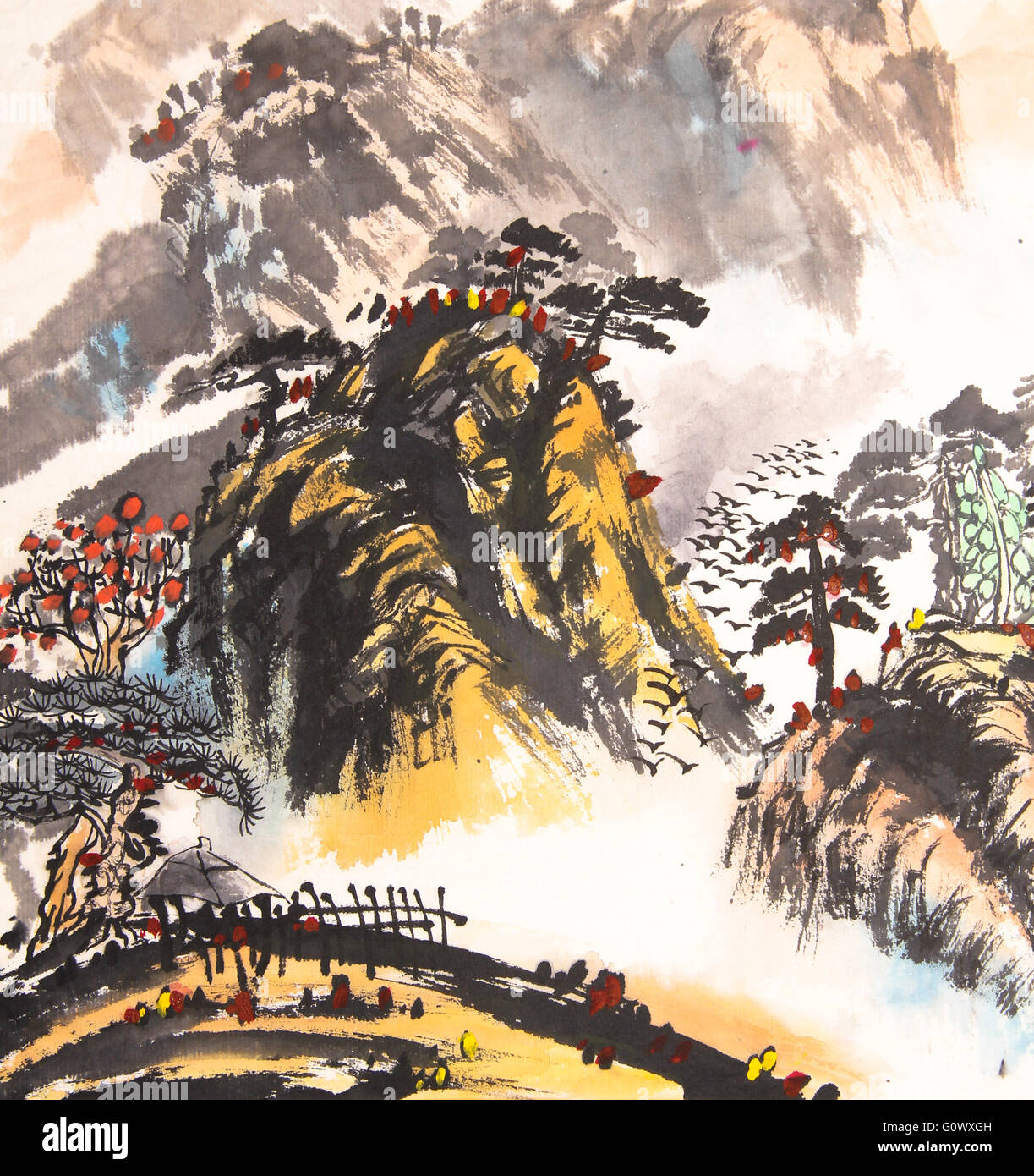 Chinese landscape watercolor painting Stock Photo - Alamy